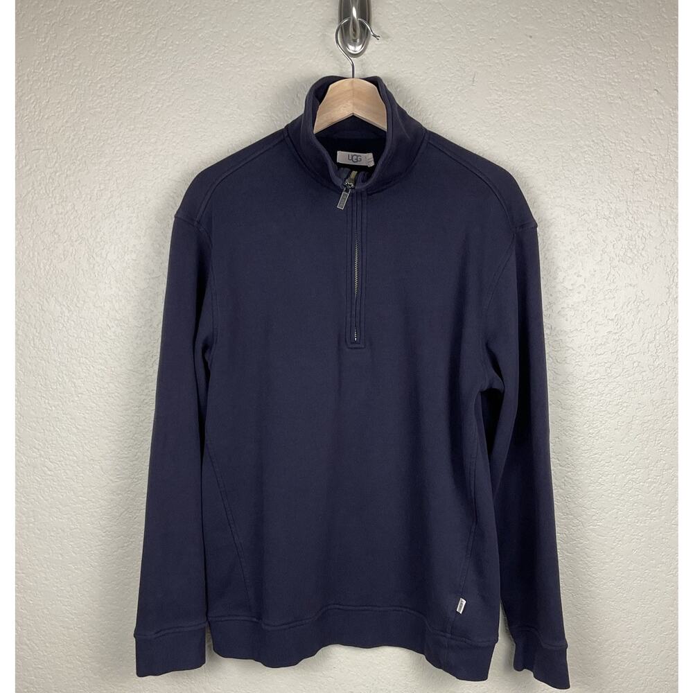 UGG Womens Pullover M Cotton Blend Blue Fleece 1/4 Zip Cozy Casual
